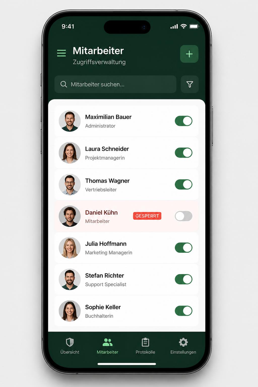 RadiusOne App: Mitarbeiterliste mit Sperr-Funktion